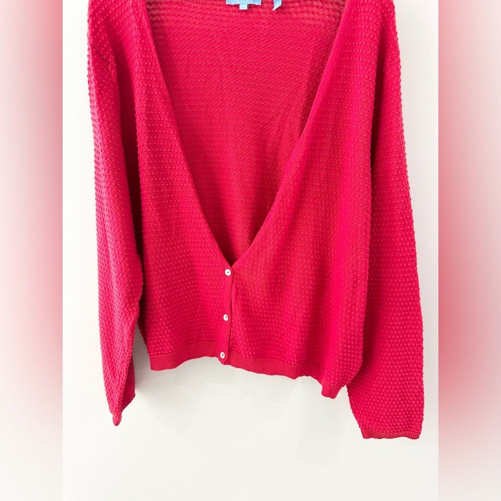 Draper James RSVP V-Neck Textured Cardigan Red Size XXL - Picture 4 of 6